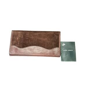 NWT Laura Ashley Dark Brown Suede Leather Checkbook Cover Wallet